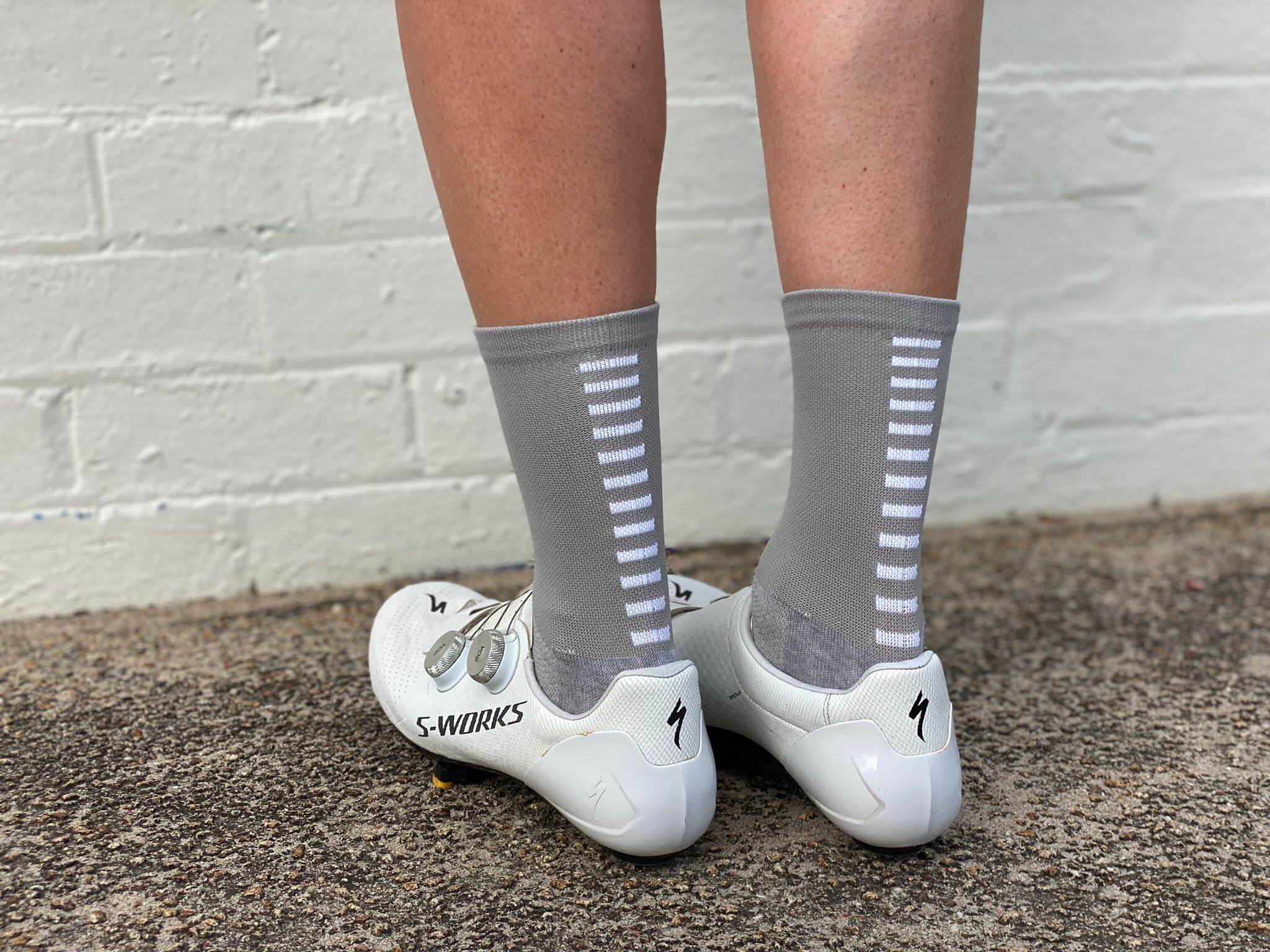 Pro Cycling Socks – Grey, Woven, 14cm cuff, Moisture-Wicking Fabric