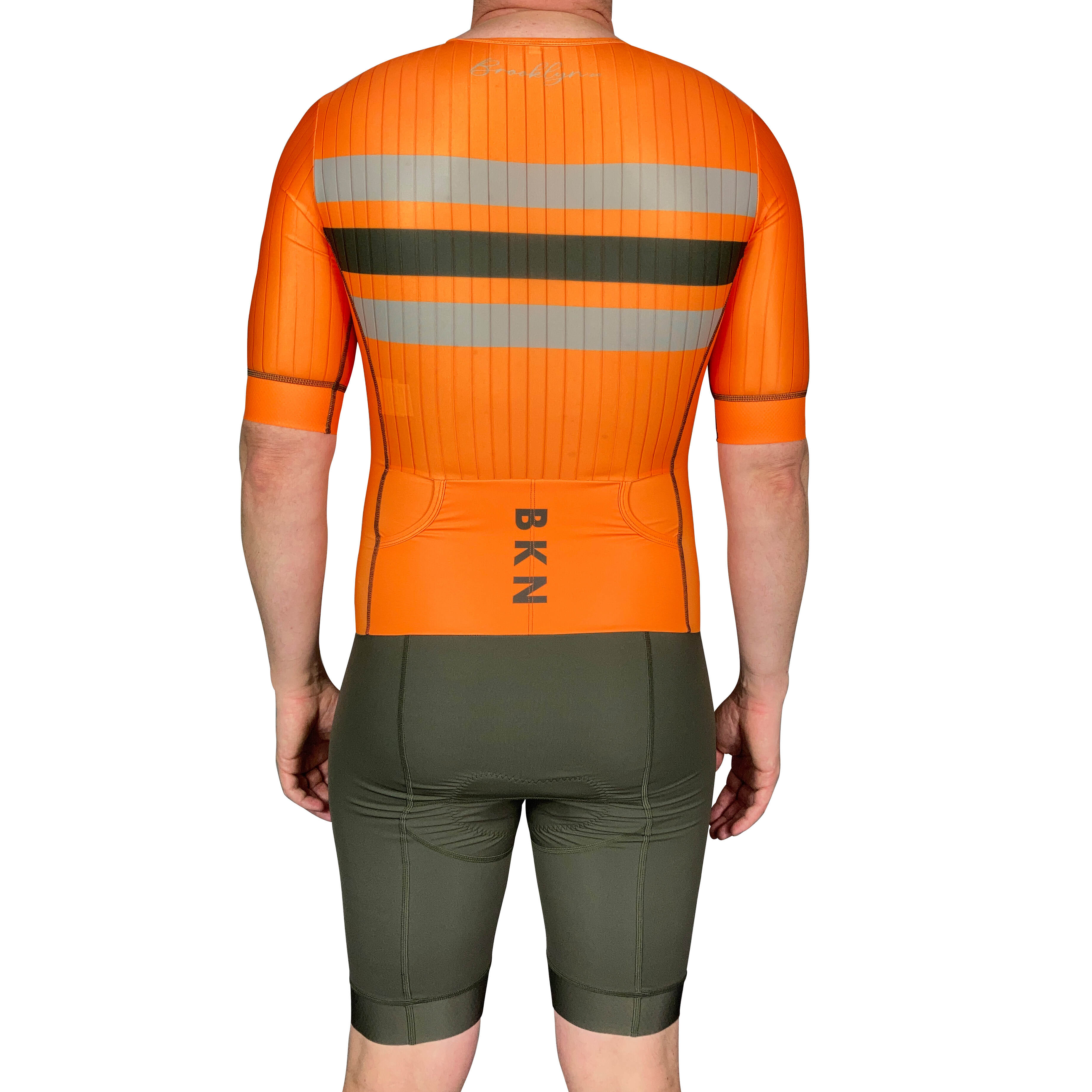 Men's Aero Triathlon Suit - Open Front, Endurance Speed Suit - Papaya/Military Olive