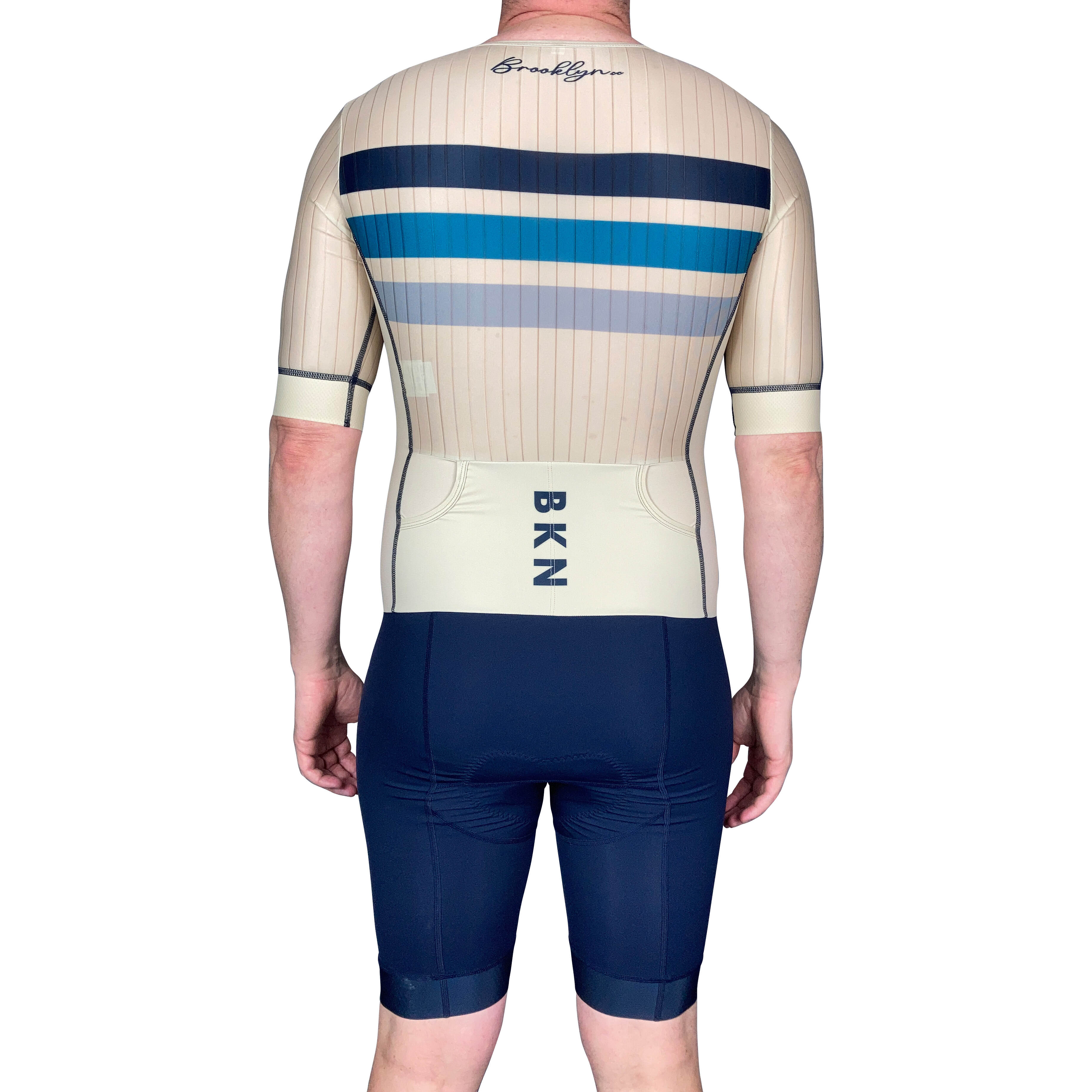 Men's Aero Triathlon Suit - Open Front, Endurance Speed Suit - Ivory/Navy