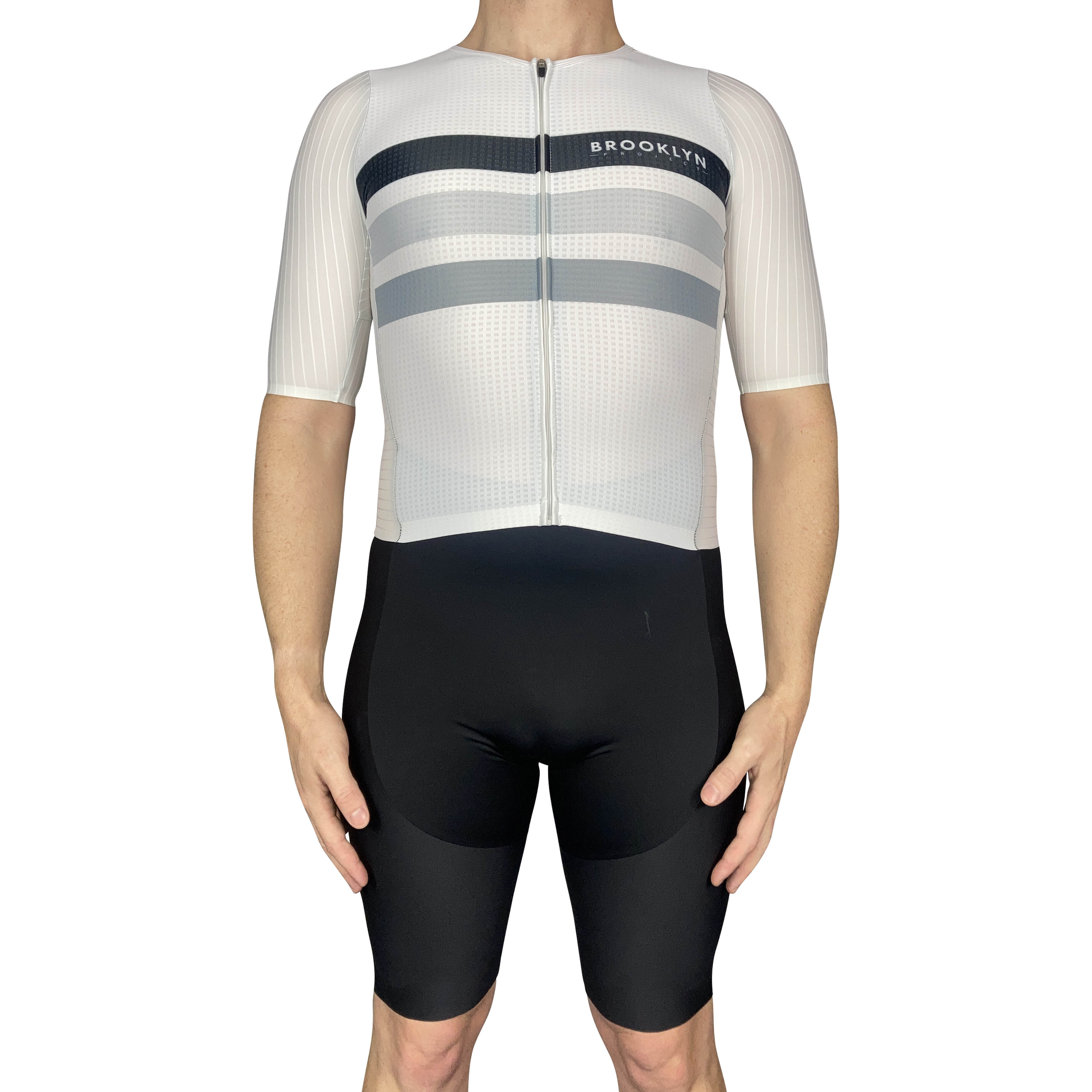 Men's Elite Aero Sleeved Triathlon Suit - White/Black, Quick-Dry