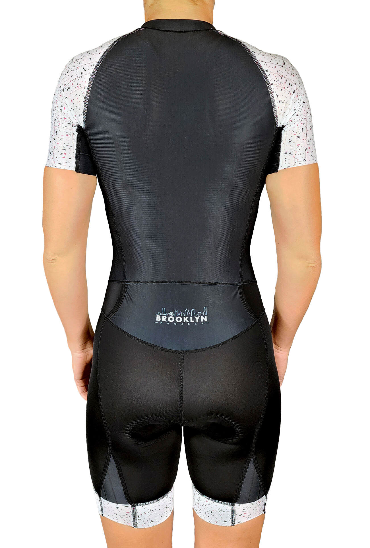 Women’s Next Gen Performance Triathlon Suit – Black with Pink-White Speckle Aero Design