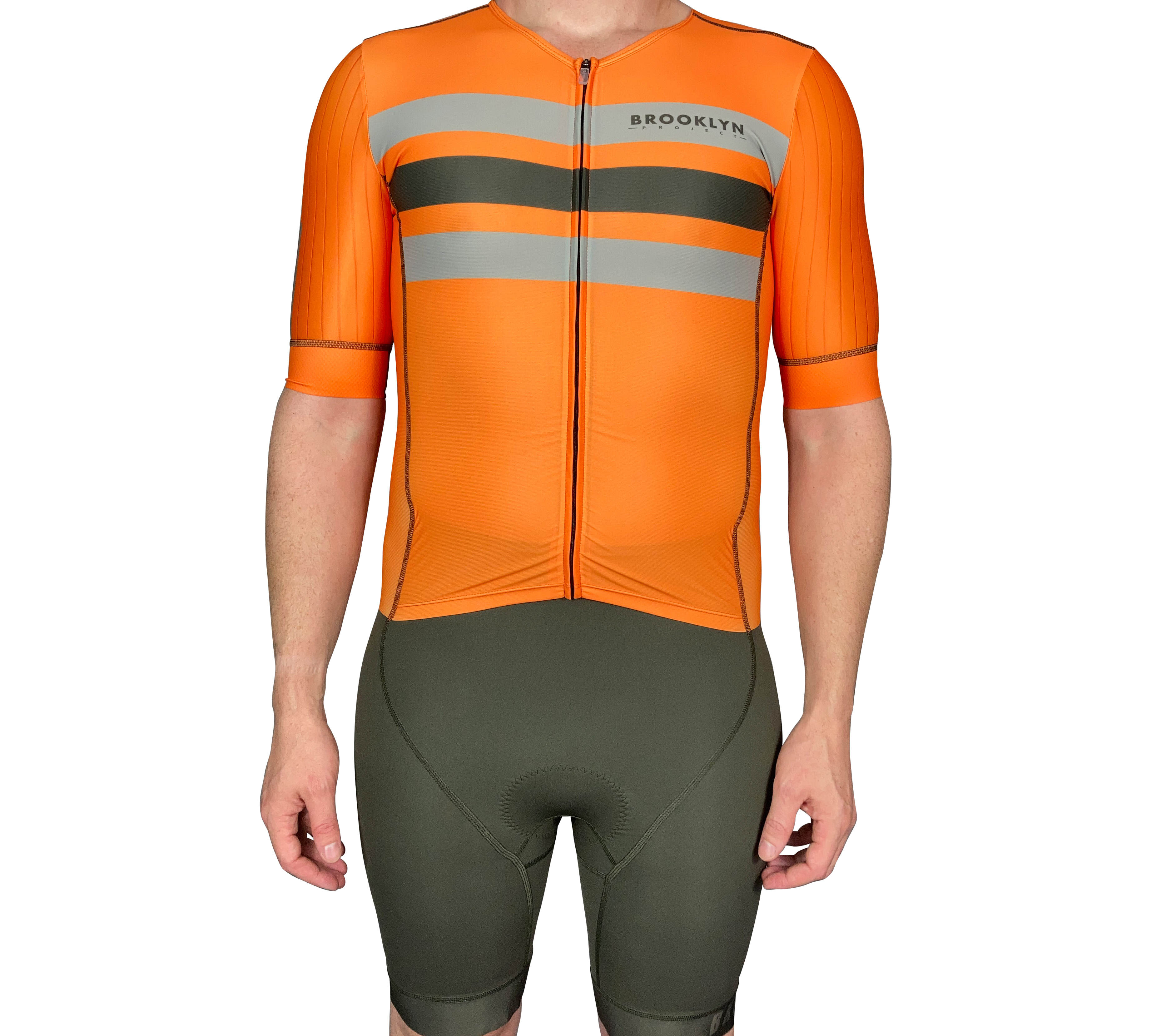 Men's Aero Triathlon Suit - Open Front, Endurance Speed Suit - Papaya/Military Olive