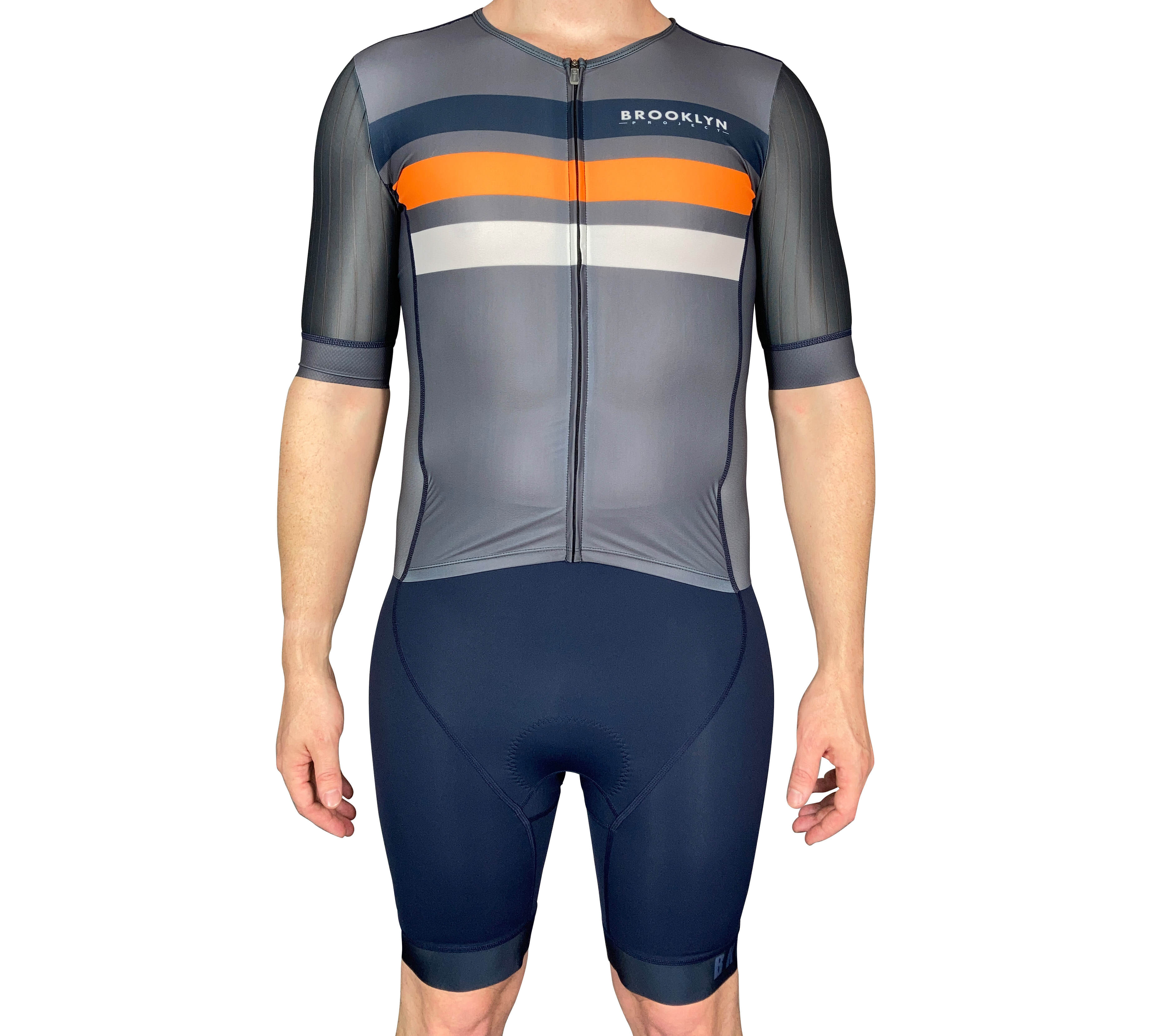 Men's Aero Triathlon Suit - Open Front, Endurance Speed Suit - Charcoal/Navy