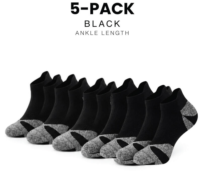 coolmax-running-socks-black-ankle-length-5-pack