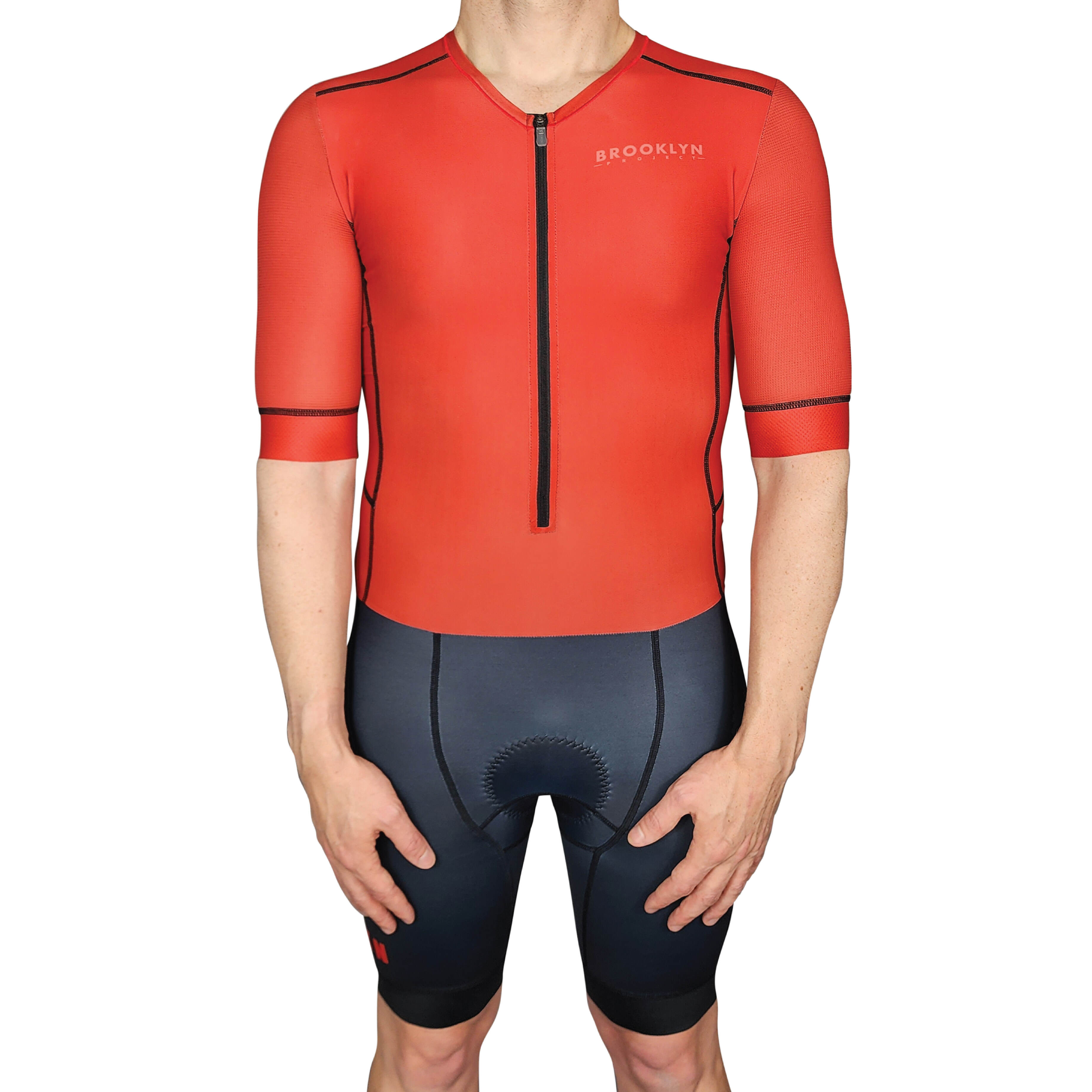 Men's Endurance Sleeved Tri Suit | Long Distance Triathlon Suit with Pockets & Chamois | Red