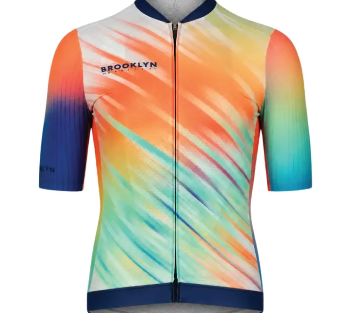 Men's Elite Aerodynamic Cycling Jersey - Navy Blue, Orange, Aqua | Pro Fit & Breathable
