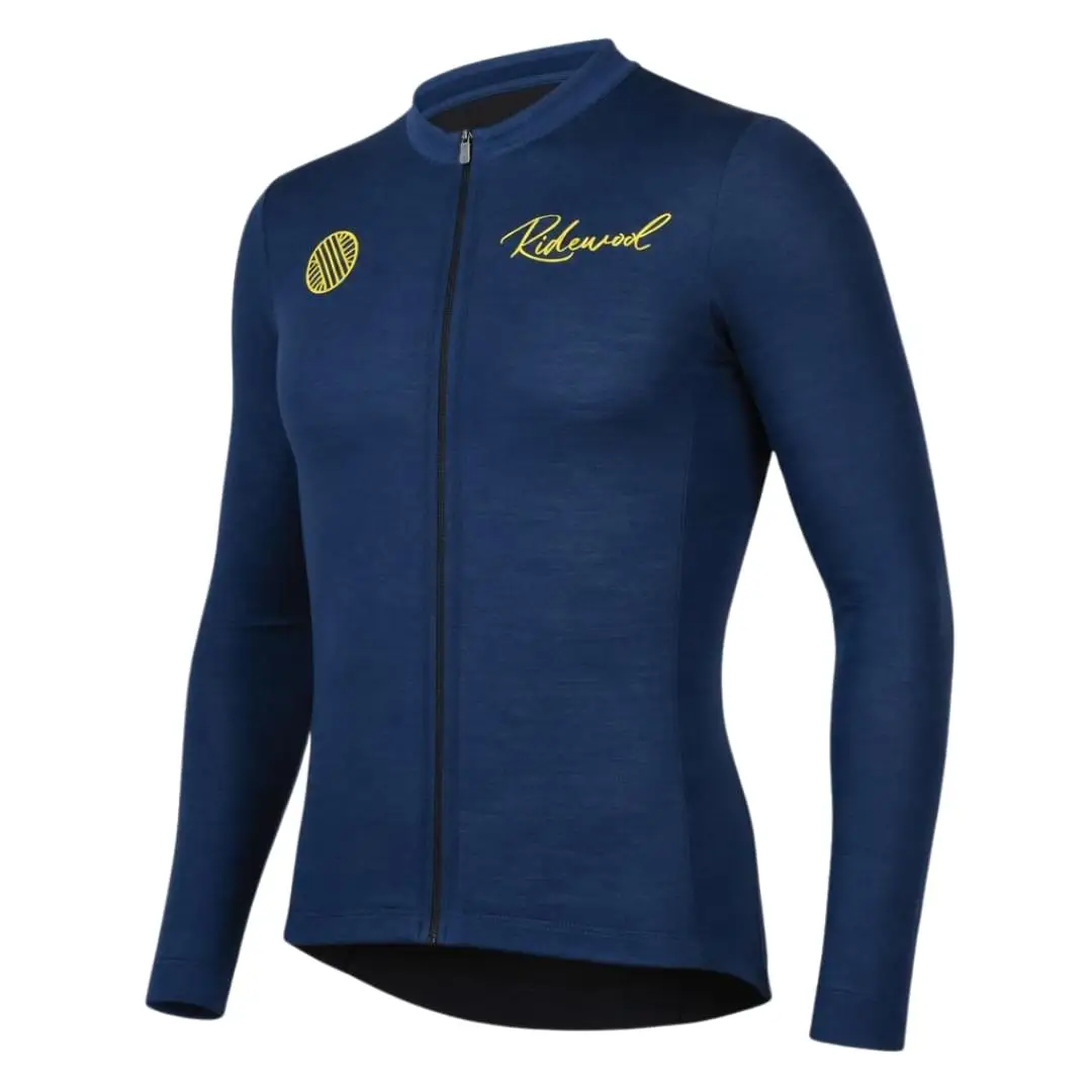 Merino Wool Cycling Jersey Long Sleeve Ridewool Navy