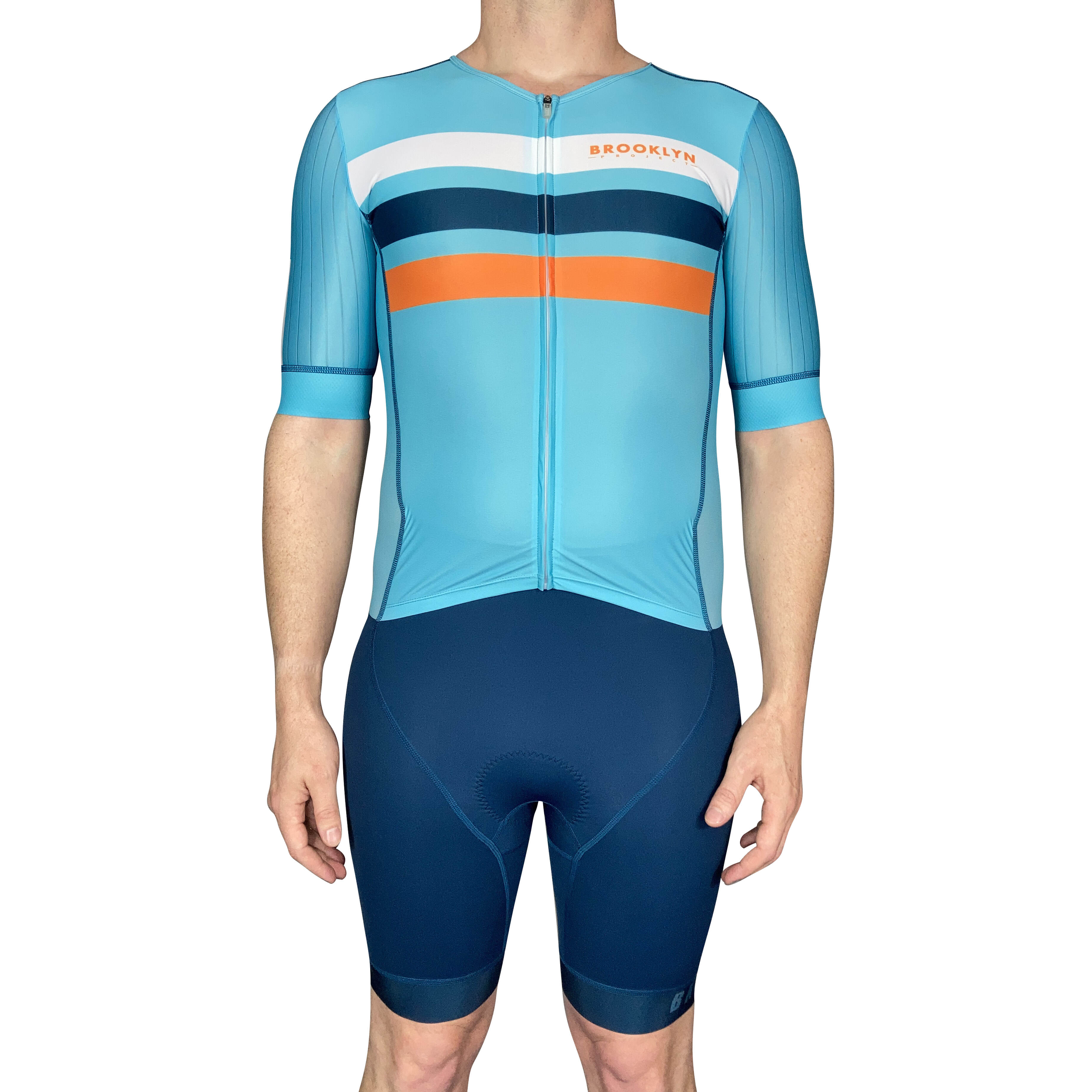 Men's Aero Triathlon Suit - Open Front, Endurance Speed Suit - Teal/Peacock Blue