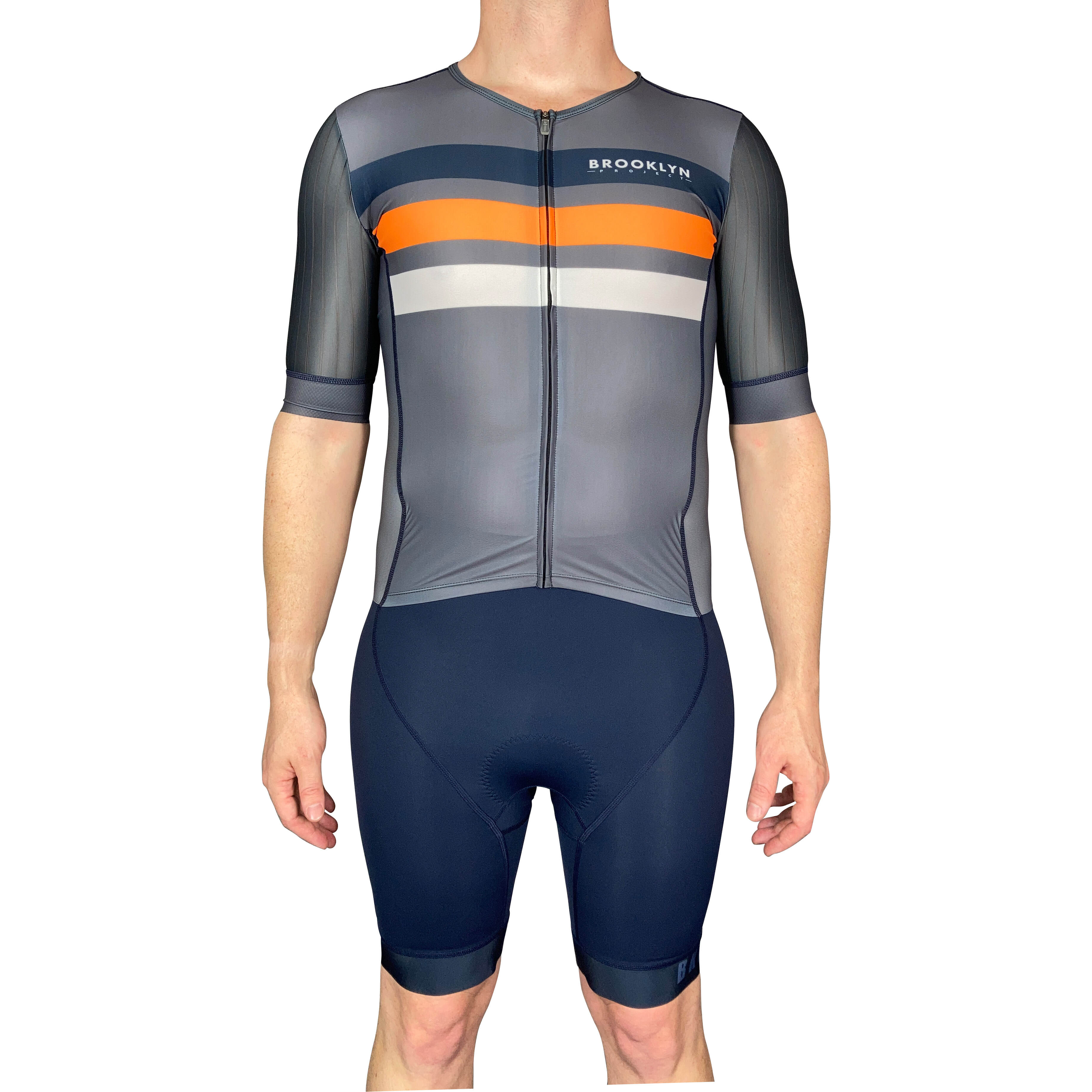 Men's Aero Triathlon Suit - Open Front, Endurance Speed Suit - Charcoal/Navy