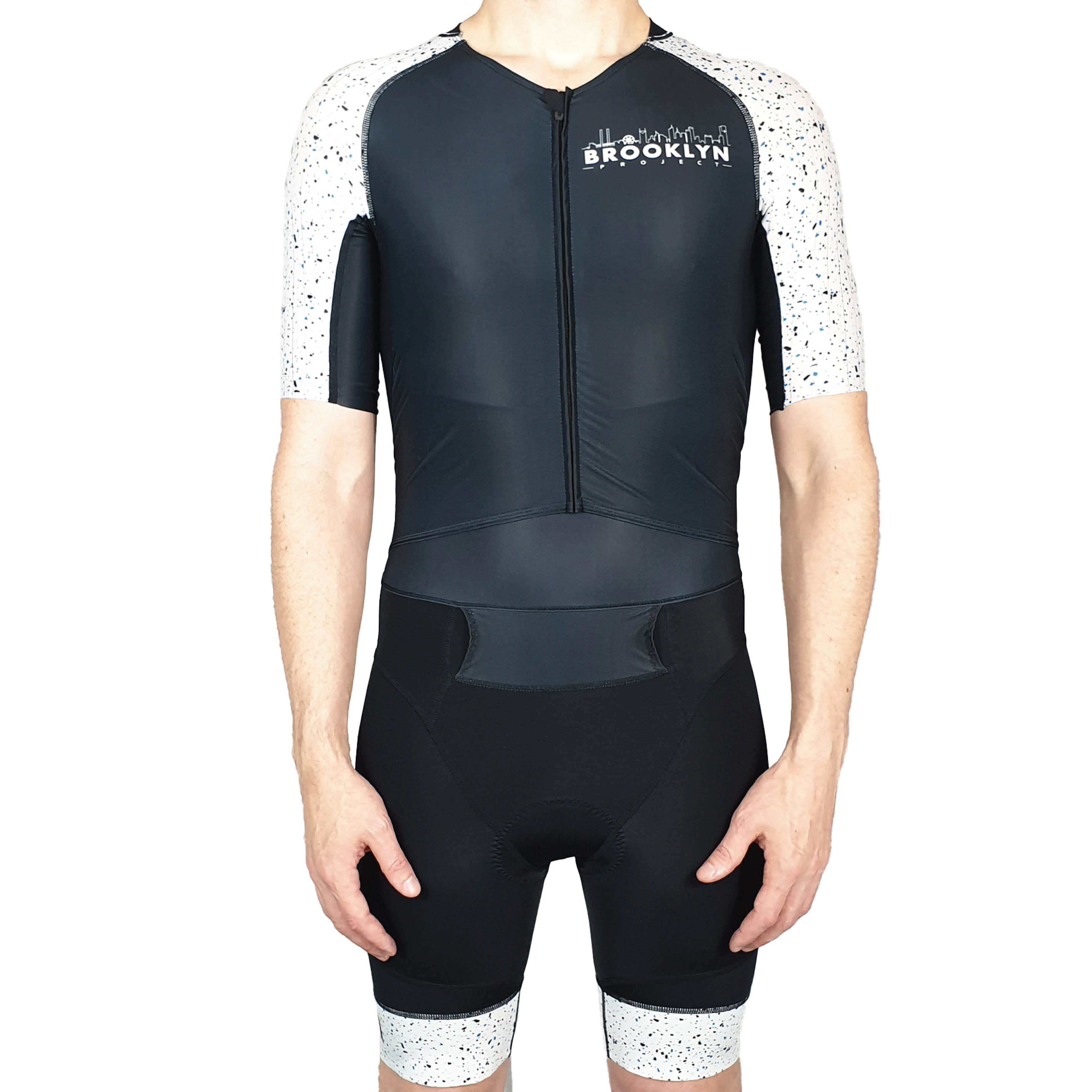 Men’s Next Gen Performance Triathlon Suit – Black with Blue-White Speckle Aero Design
