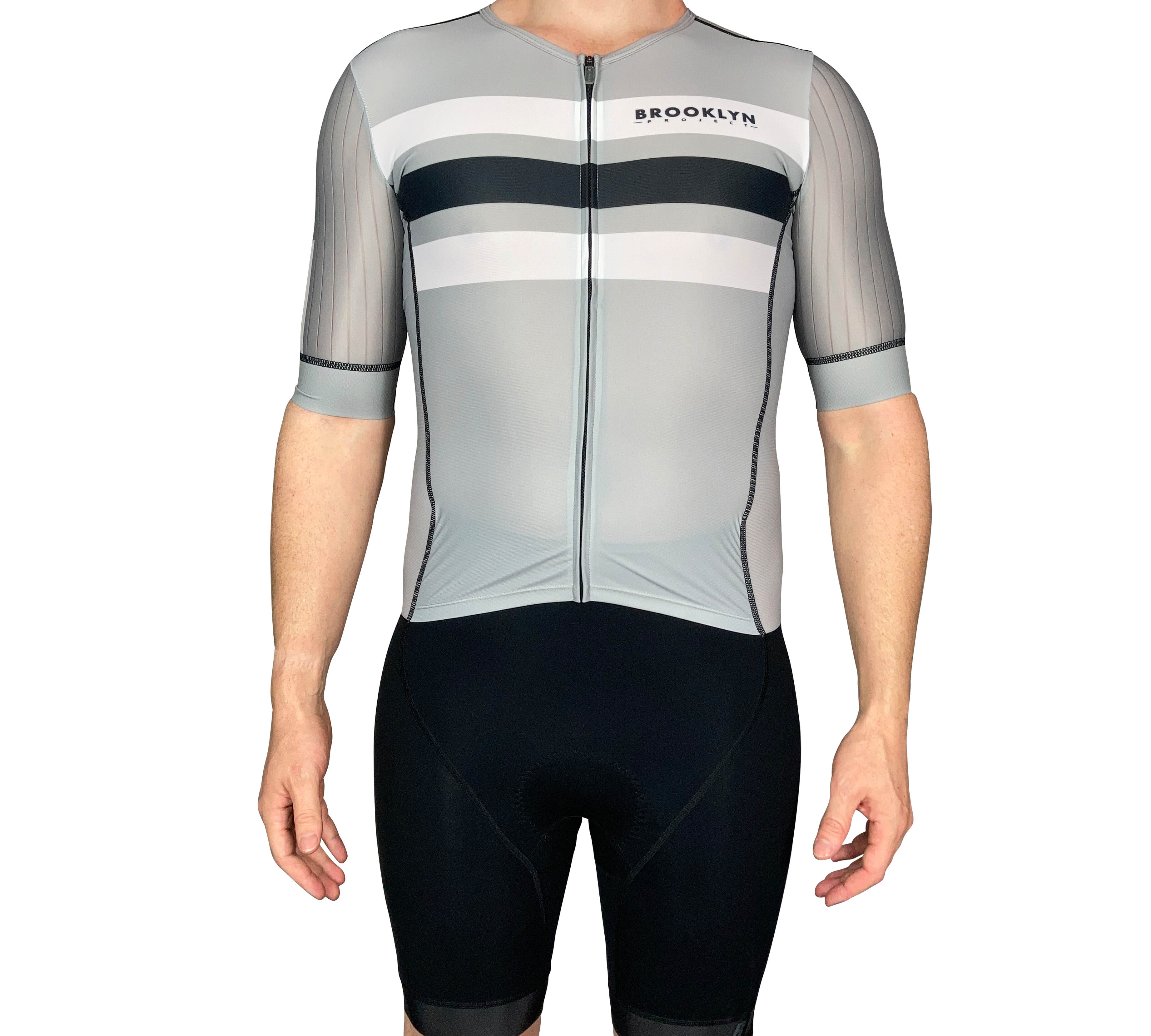 Men's Aero Triathlon Suit - Open Front, Endurance Speed Suit - Light Grey/Black