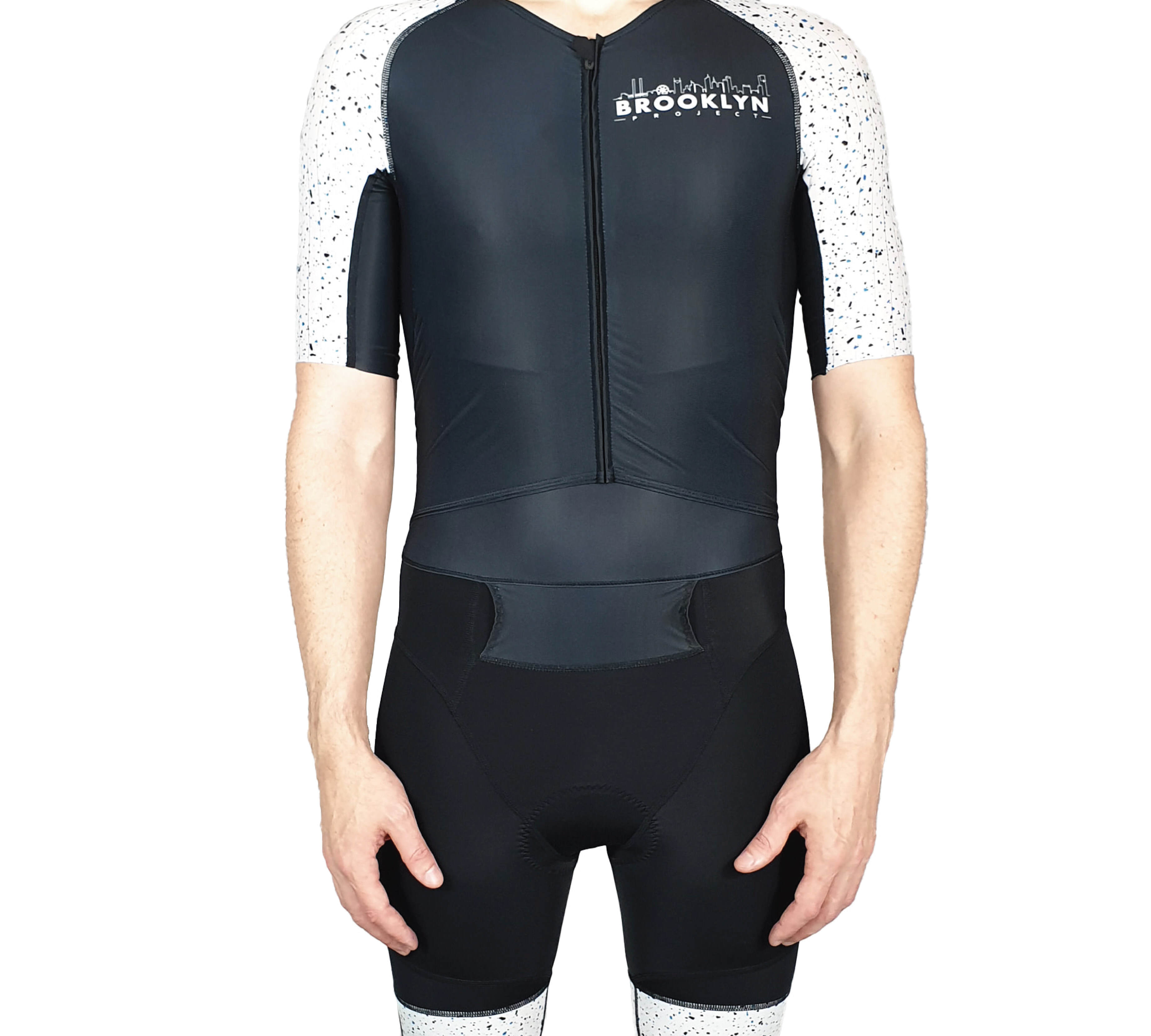 Men’s Next Gen Performance Triathlon Suit – Black with Blue-White Speckle Aero Design