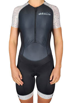 Women’s Next Gen Performance Triathlon Suit – Black with Pink-White Speckle Aero Design