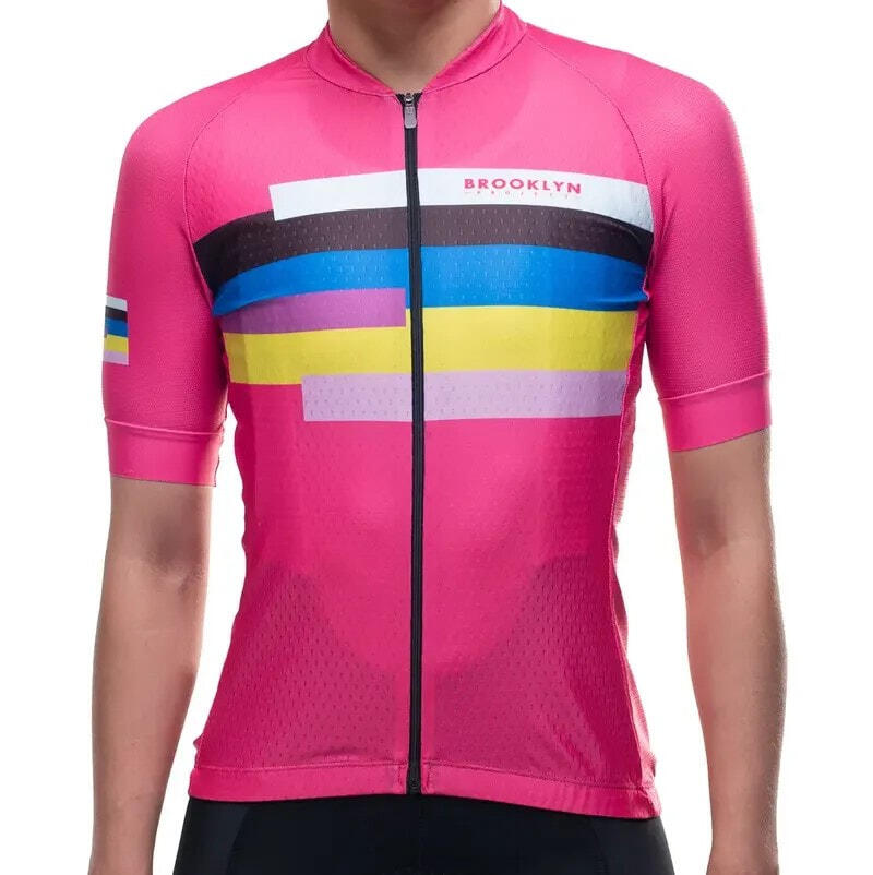 Raspberry- Women Pink Cycling Pro Jersey CLOSE-UP-front Edit