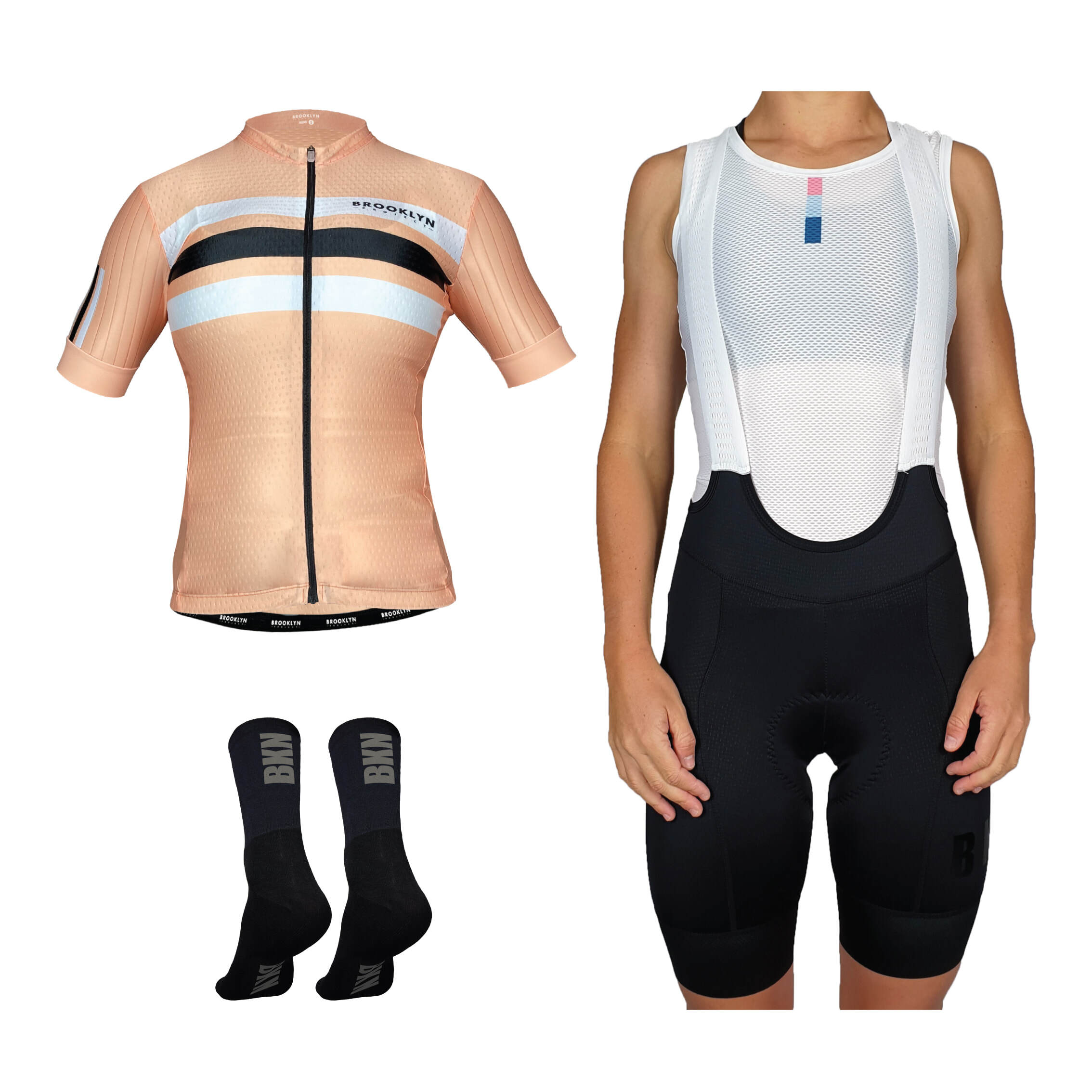 Pro Maximus Women's Cycling Bundle: Peach Jersey, Bib Shorts & Socks