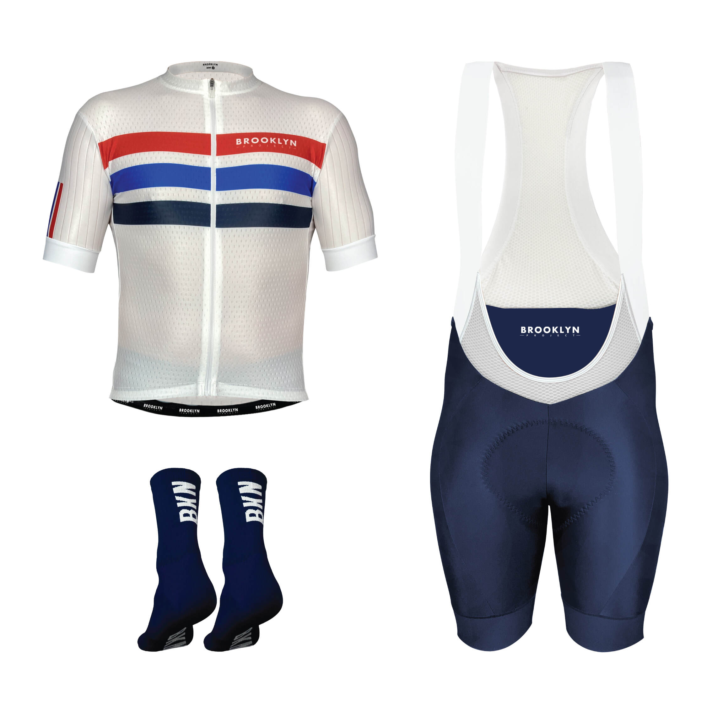 Pro Maximus Men's Cycling Bundle: White Jersey, Bib Shorts & Socks