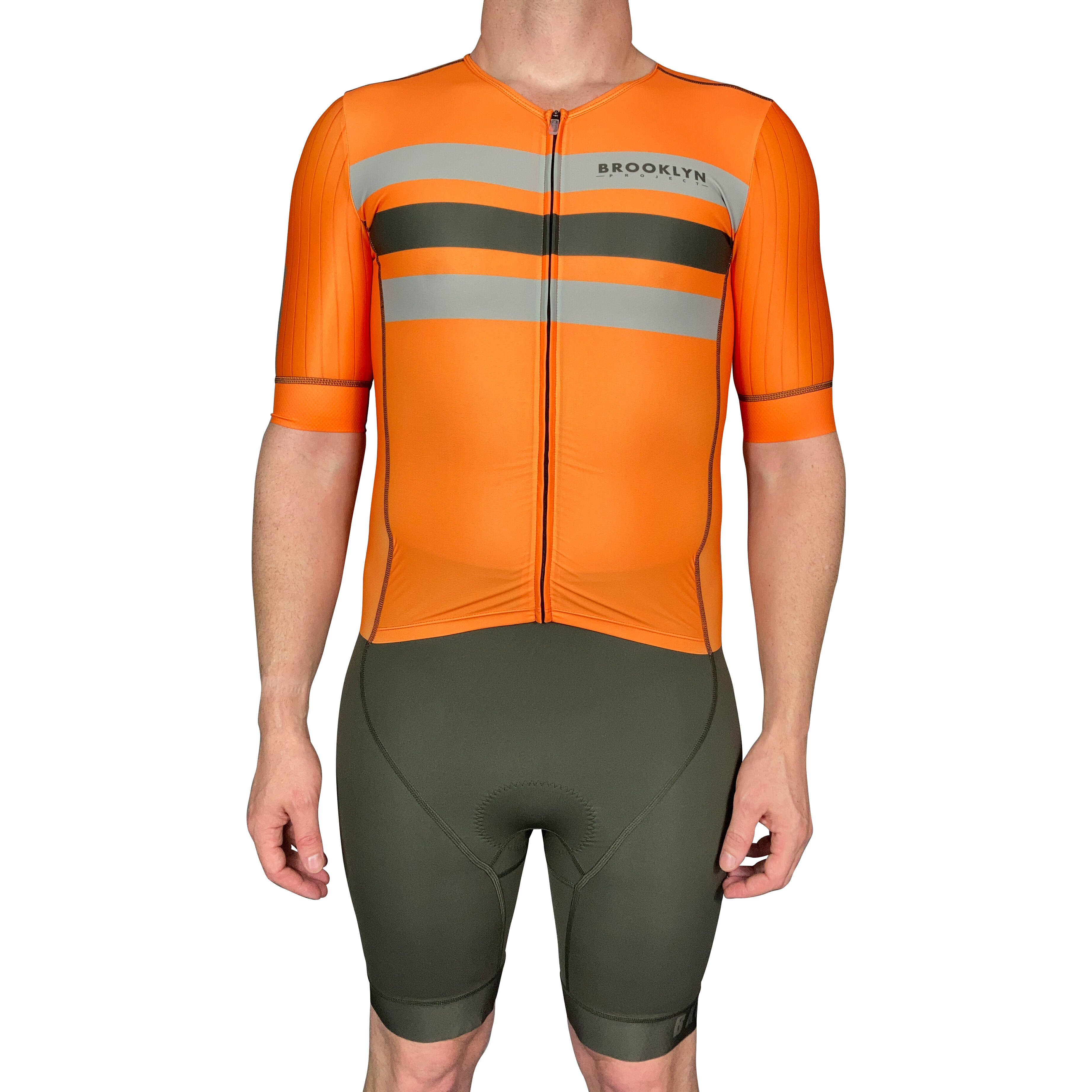 Men's Aero Triathlon Suit - Open Front, Endurance Speed Suit - Papaya/Military Olive