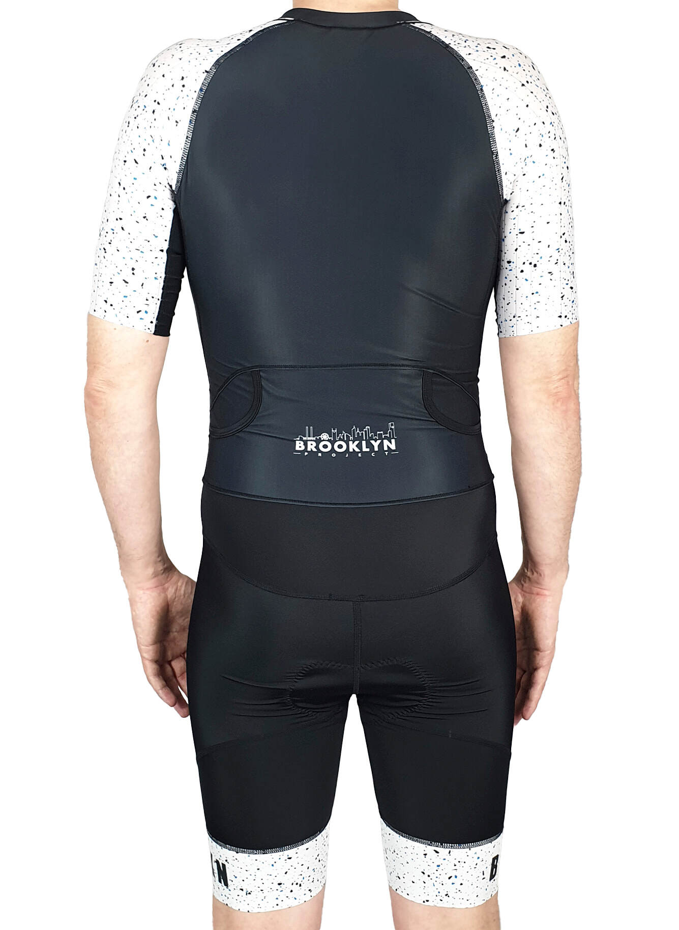 Men’s Next Gen Performance Triathlon Suit – Black with Blue-White Speckle Aero Design