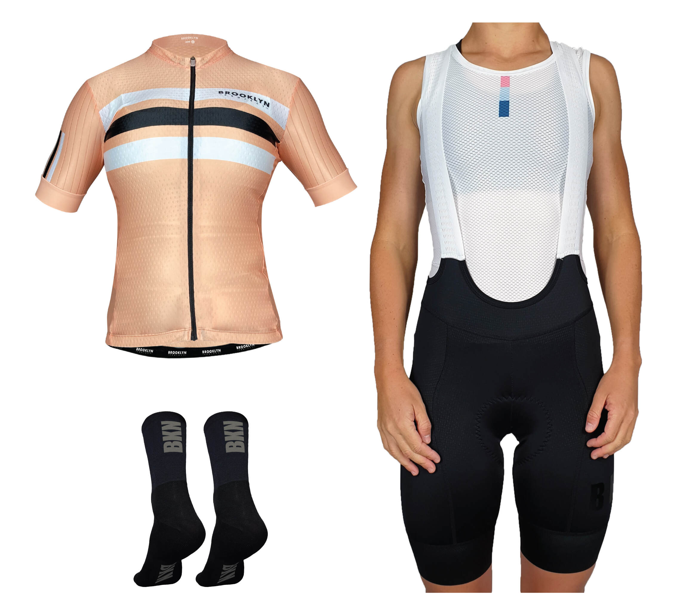 Pro Maximus Women's Cycling Bundle: Peach Jersey, Bib Shorts & Socks