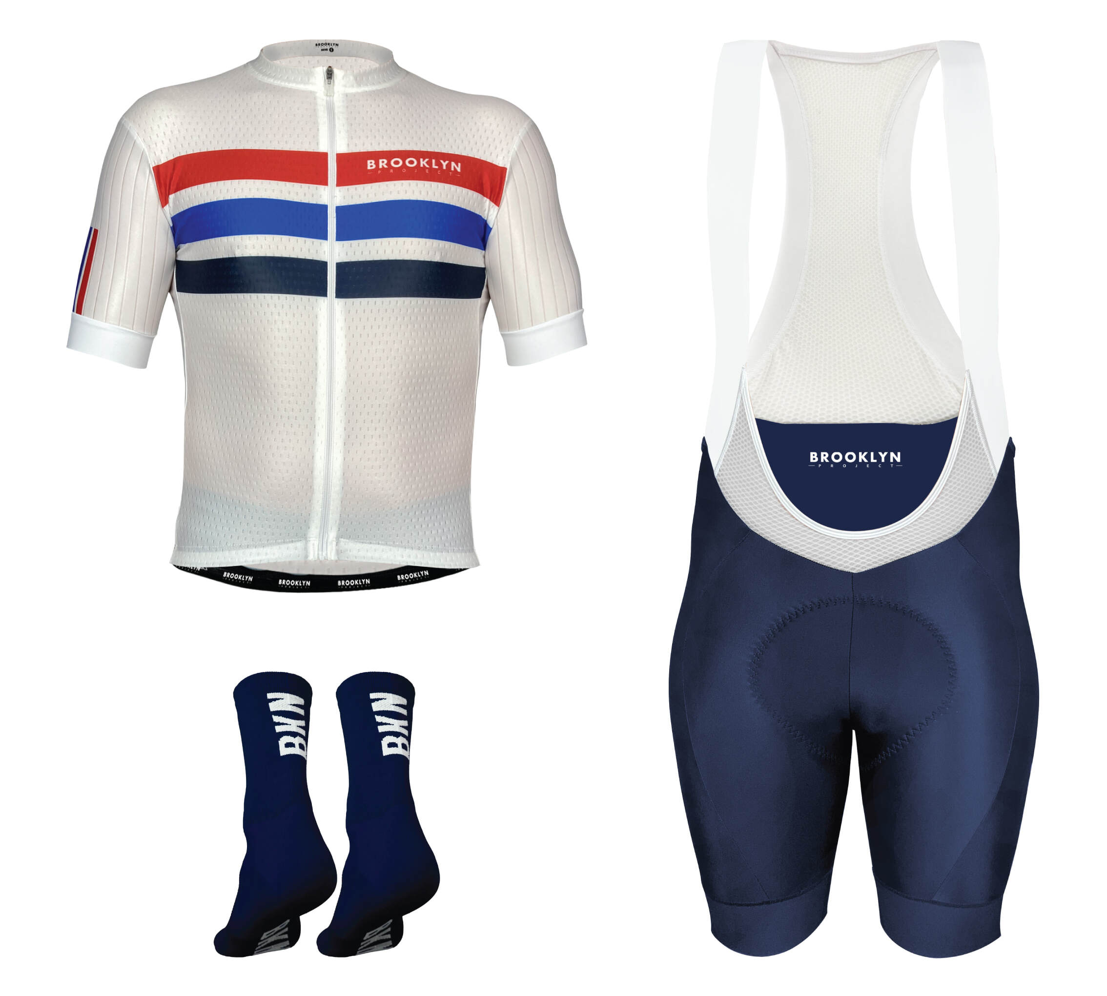 Pro Maximus Men's Cycling Bundle: White Jersey, Bib Shorts & Socks