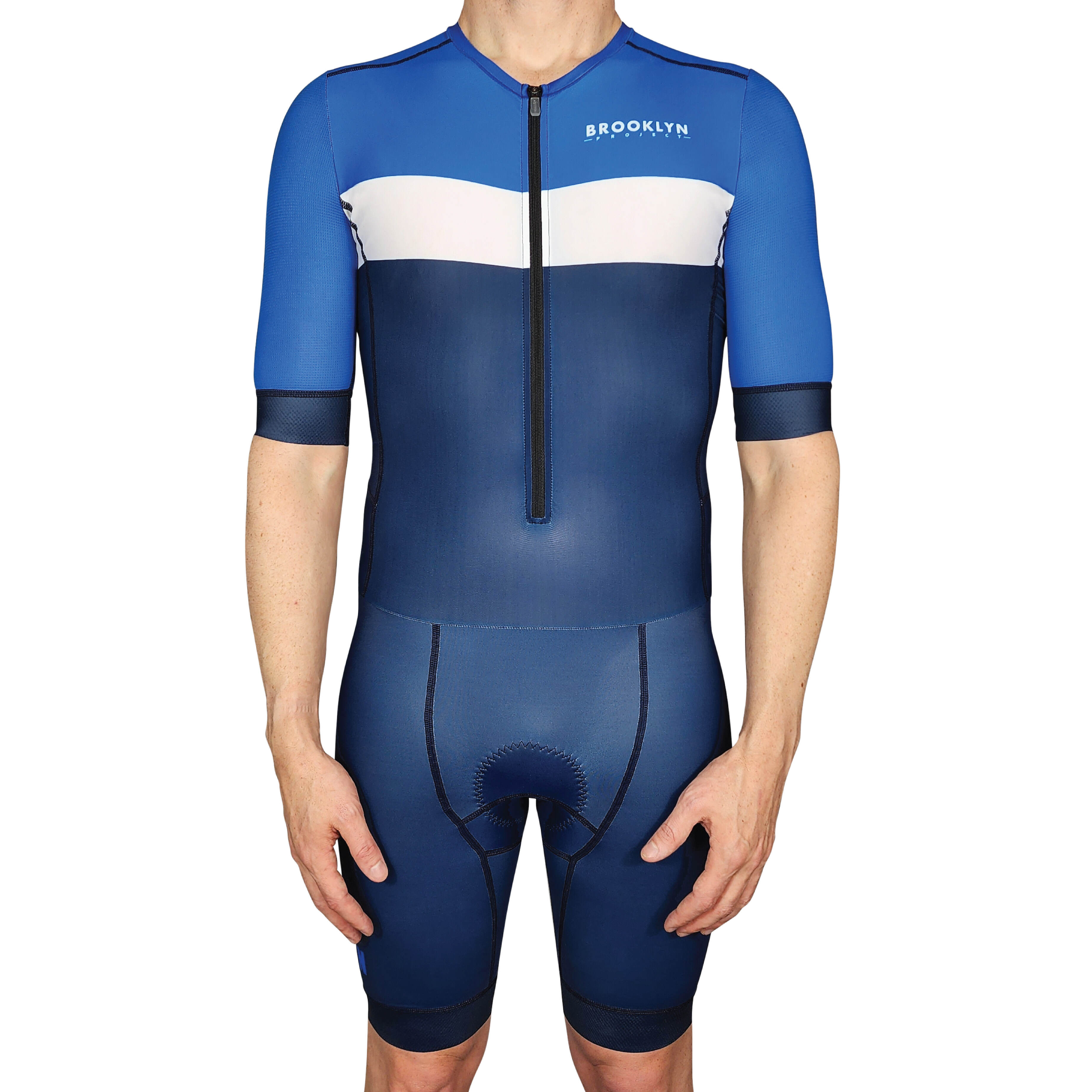 Men's Endurance Sleeved Tri Suit | Long Distance Triathlon Suit with Pockets & Chamois | Navy Blue
