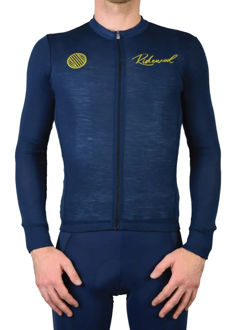 Merino Wool Cycling Jersey Long Sleeve Ridewool Navy