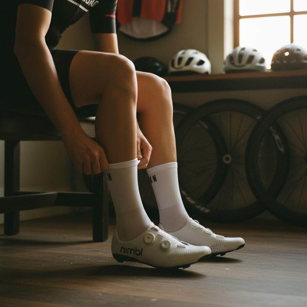 Pro Cycling Socks – White, Woven, 14cm cuff, Moisture-Wicking Fabric