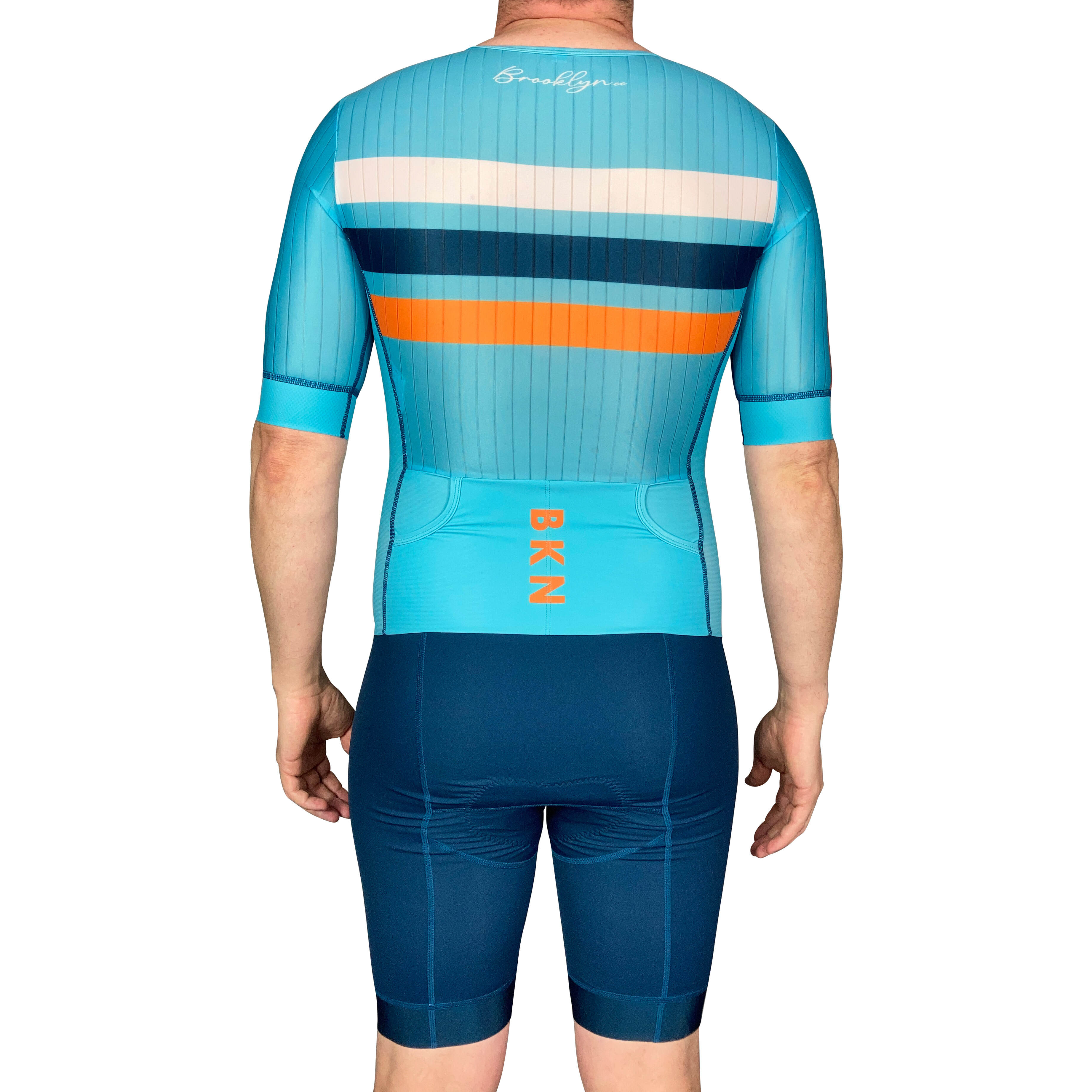 Men's Aero Triathlon Suit - Open Front, Endurance Speed Suit - Teal/Peacock Blue