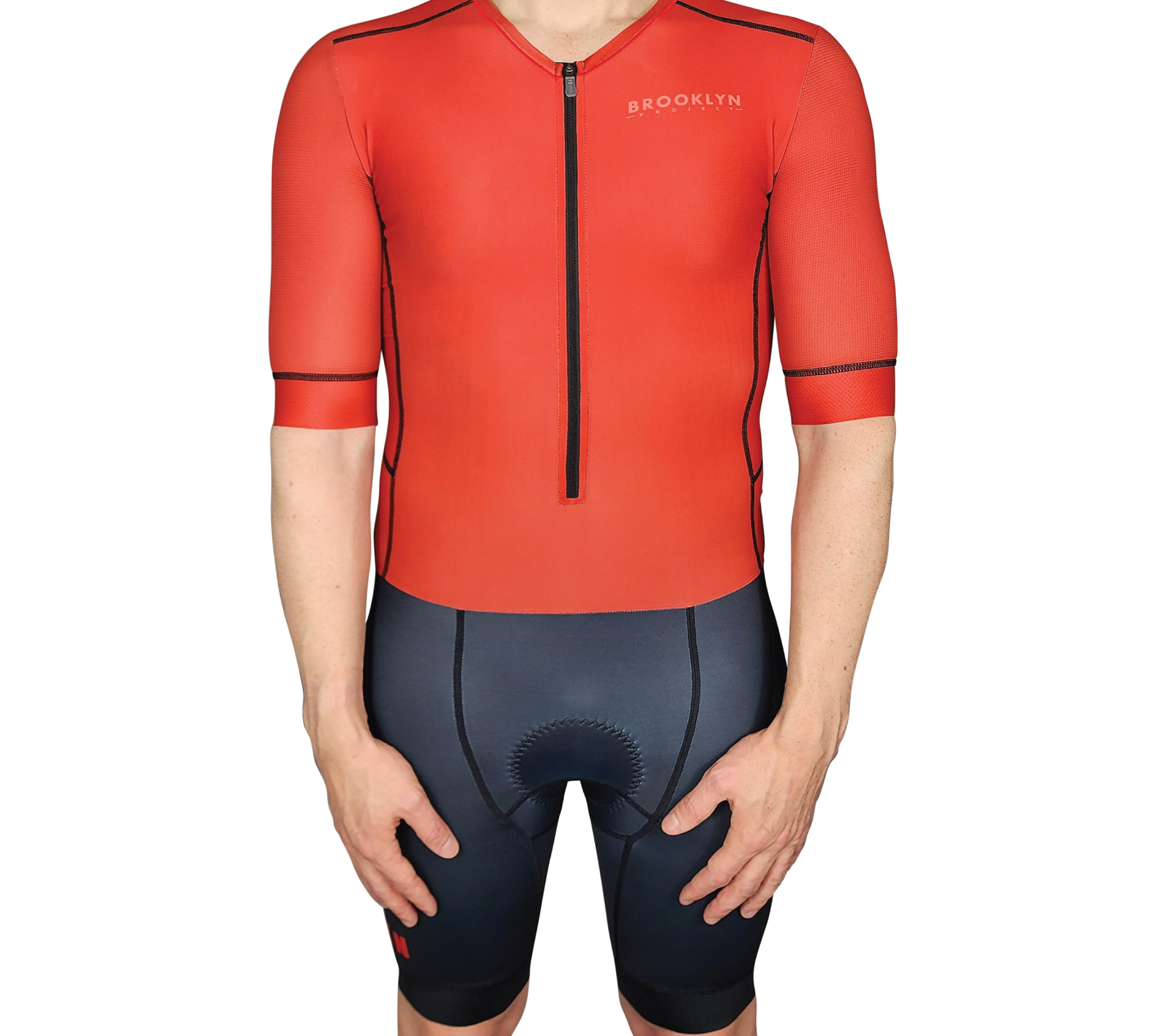 Men's Endurance Sleeved Tri Suit | Long Distance Triathlon Suit with Pockets & Chamois | Red