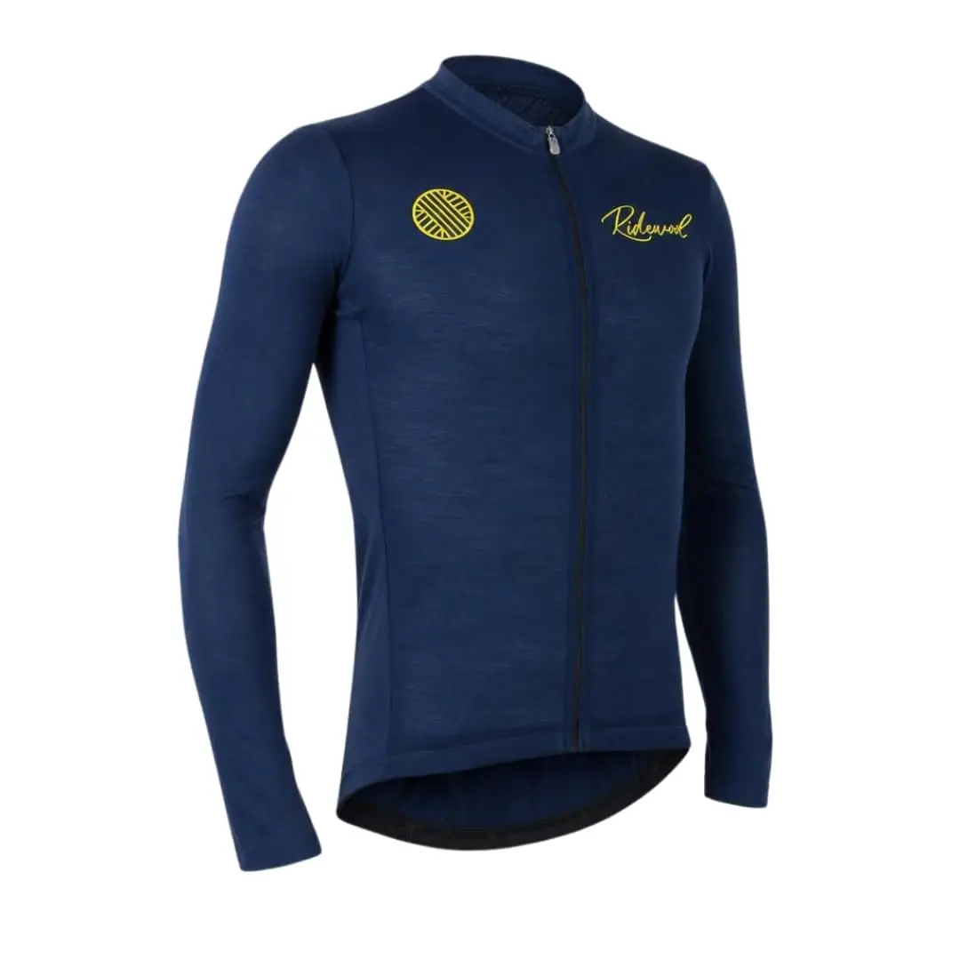 Merino Wool Cycling Jersey Long Sleeve Ridewool Navy