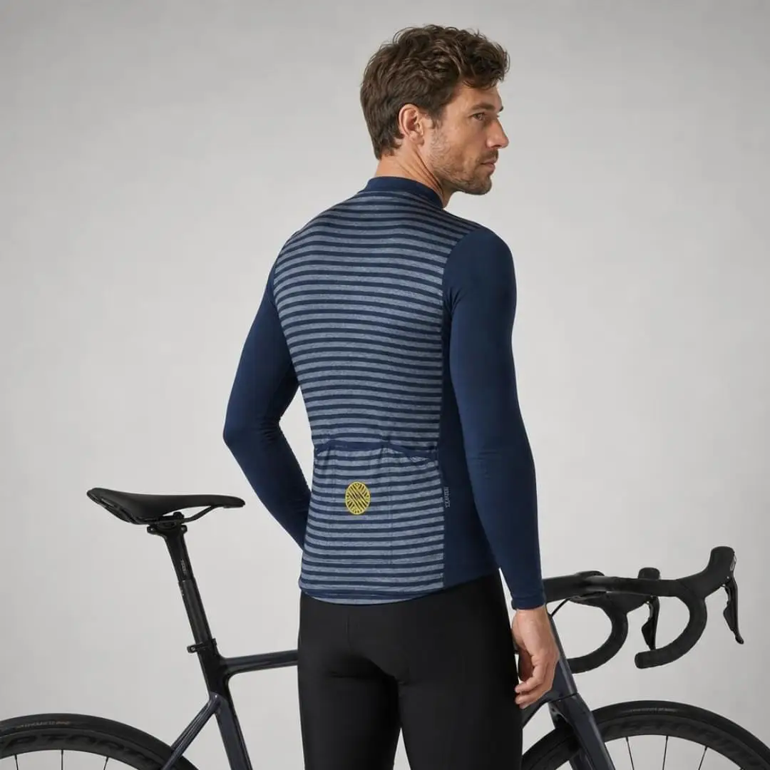 Merino Wool Cycling Jersey Long Sleeve Ridewool Navy