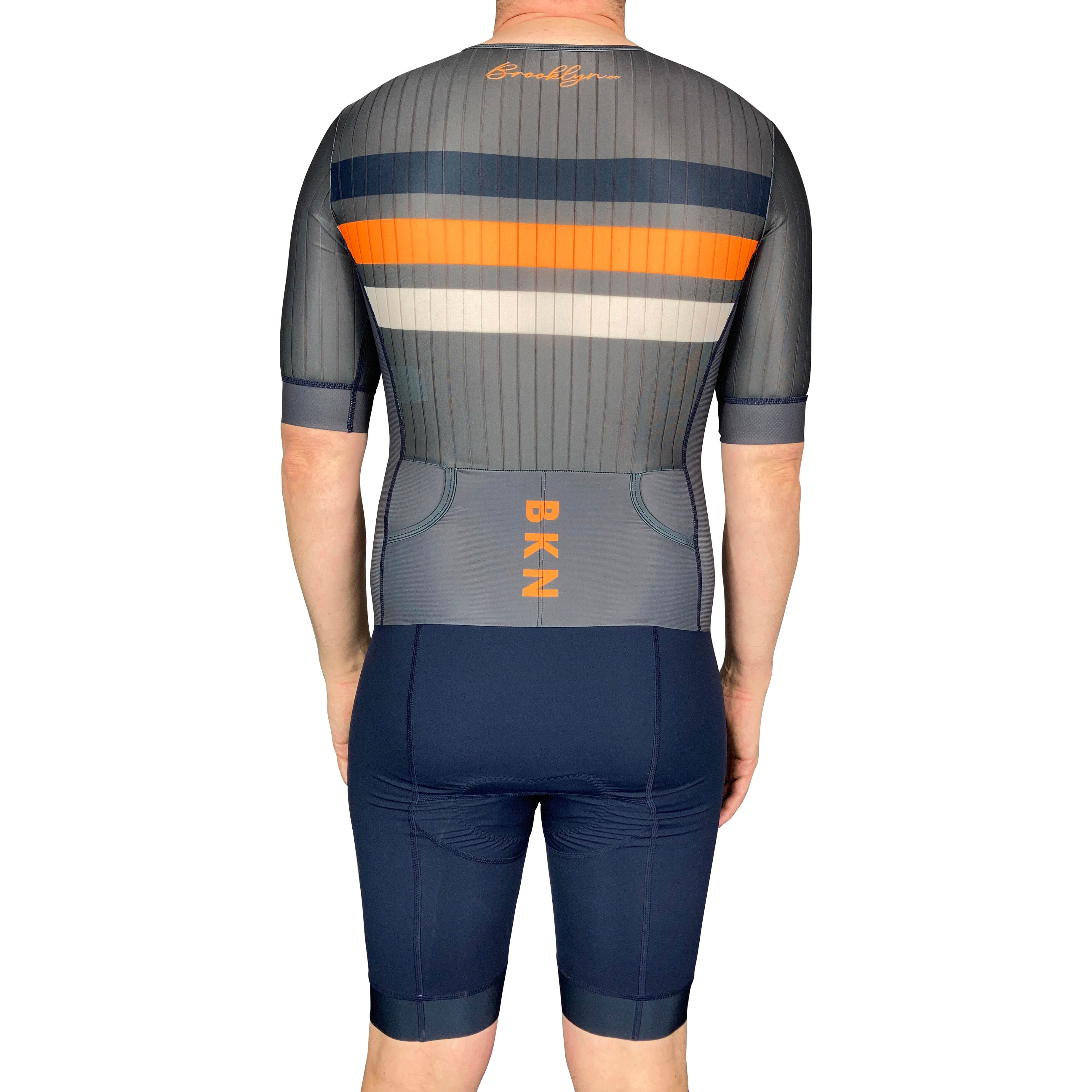 Men's Aero Triathlon Suit - Open Front, Endurance Speed Suit - Charcoal/Navy