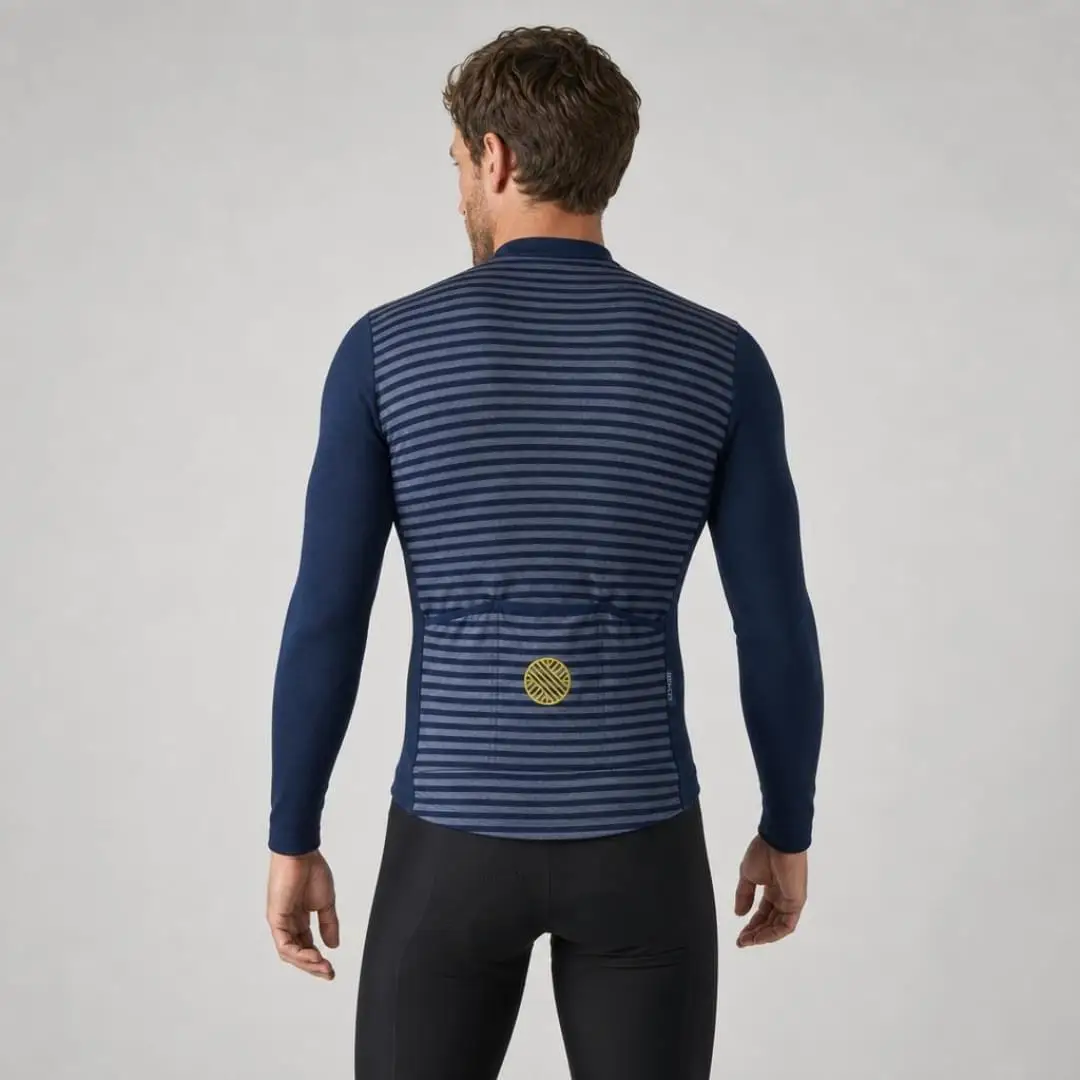 Merino Wool Cycling Jersey Long Sleeve Ridewool Navy