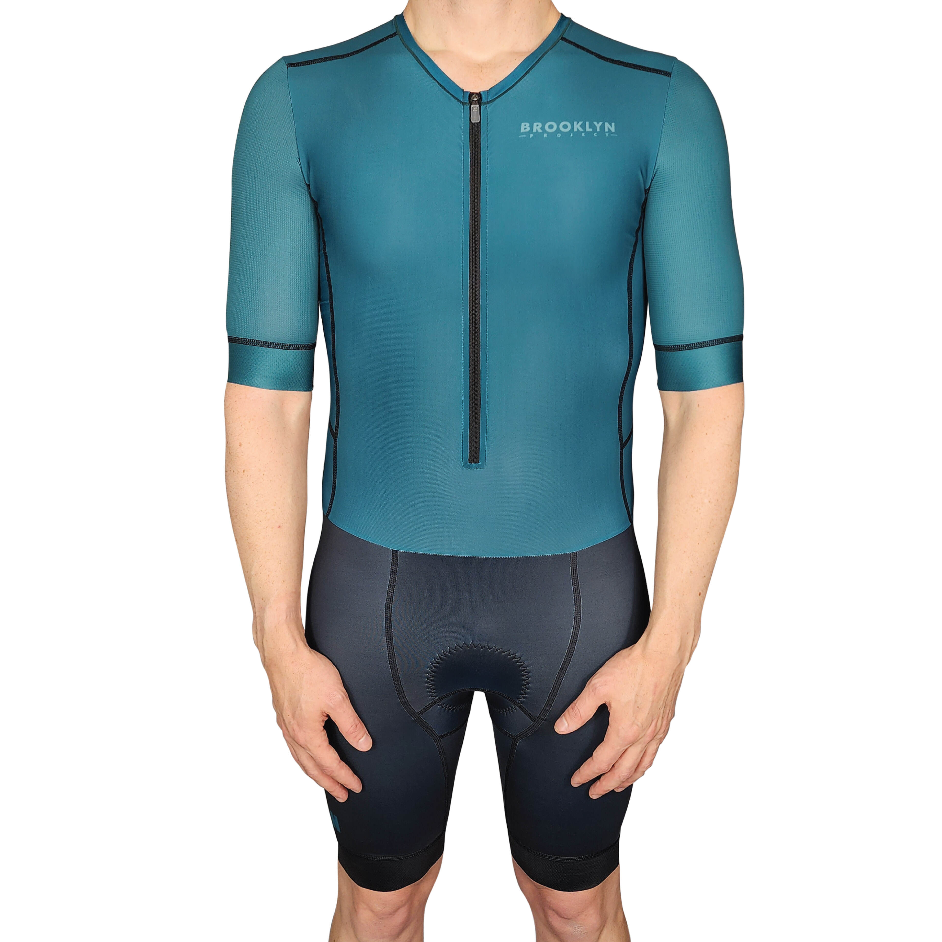 Men's Endurance Sleeved Tri Suit | Long Distance Triathlon Suit with Pockets & Chamois | Dark Green