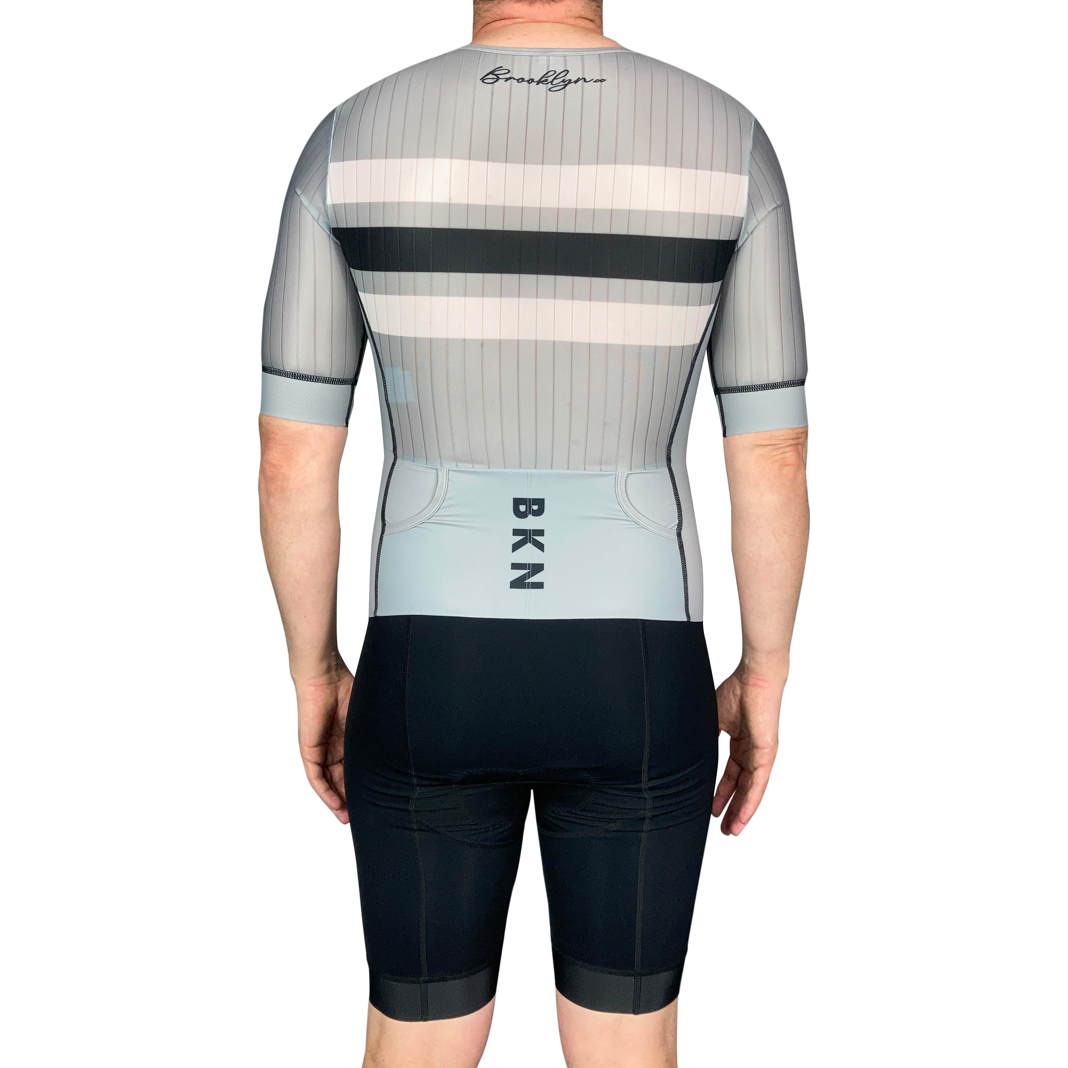 Men's Aero Triathlon Suit - Open Front, Endurance Speed Suit - Light Grey/Black