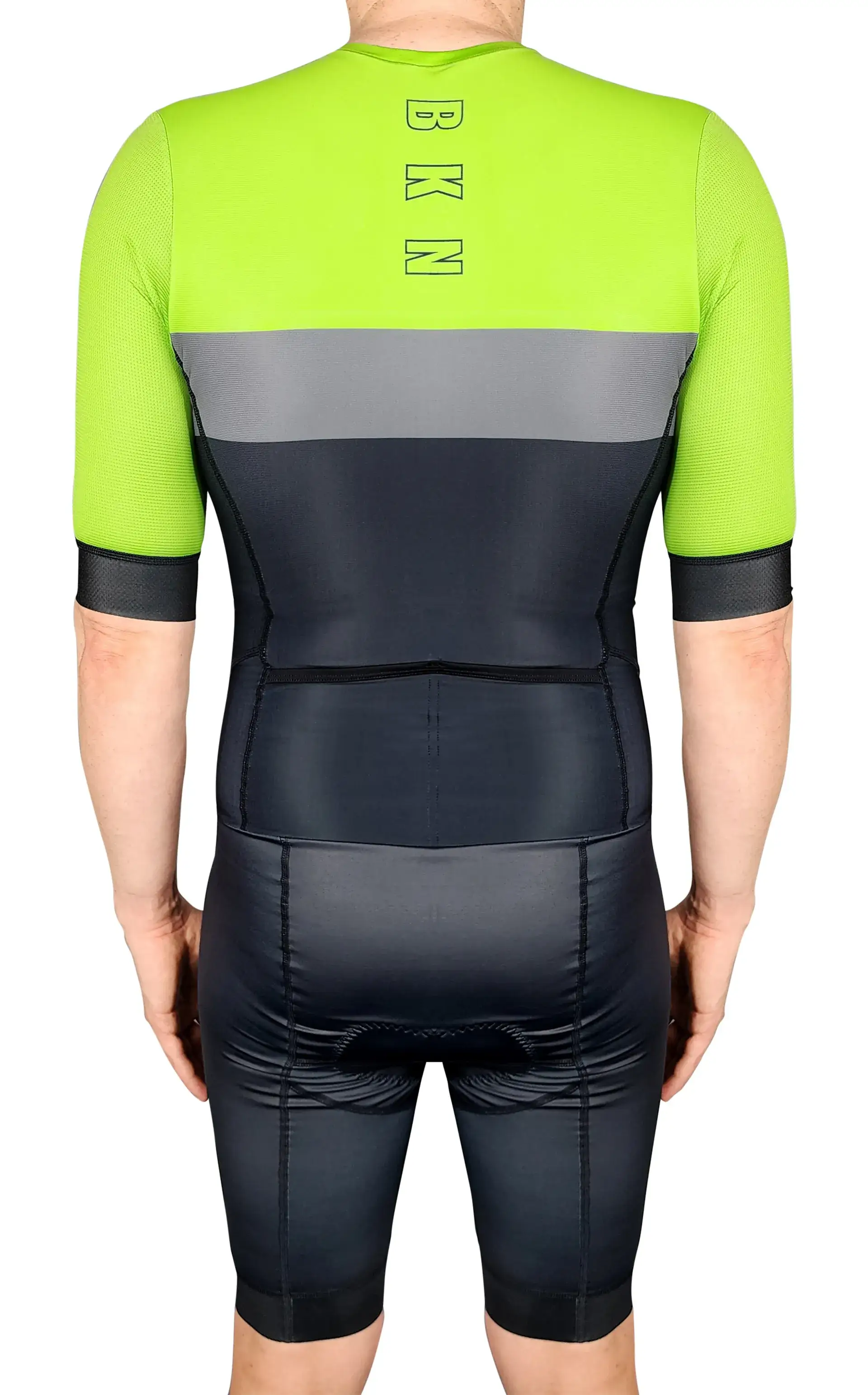 Men's Endurance Sleeved Tri Suit | Long Distance Triathlon Suit with Pockets & Chamois | Black-Green-Lime