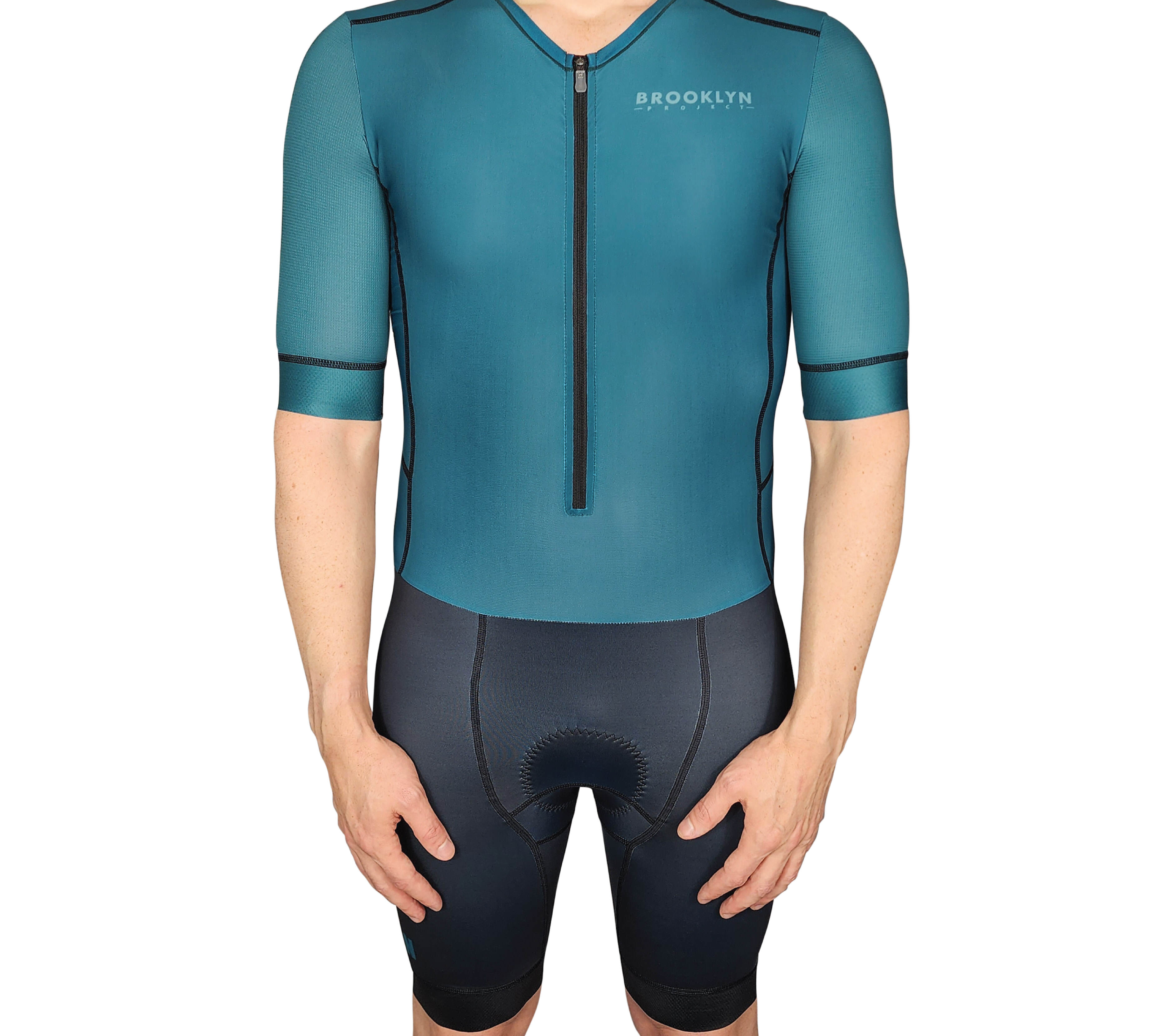 Men's Endurance Sleeved Tri Suit | Long Distance Triathlon Suit with Pockets & Chamois | Dark Green